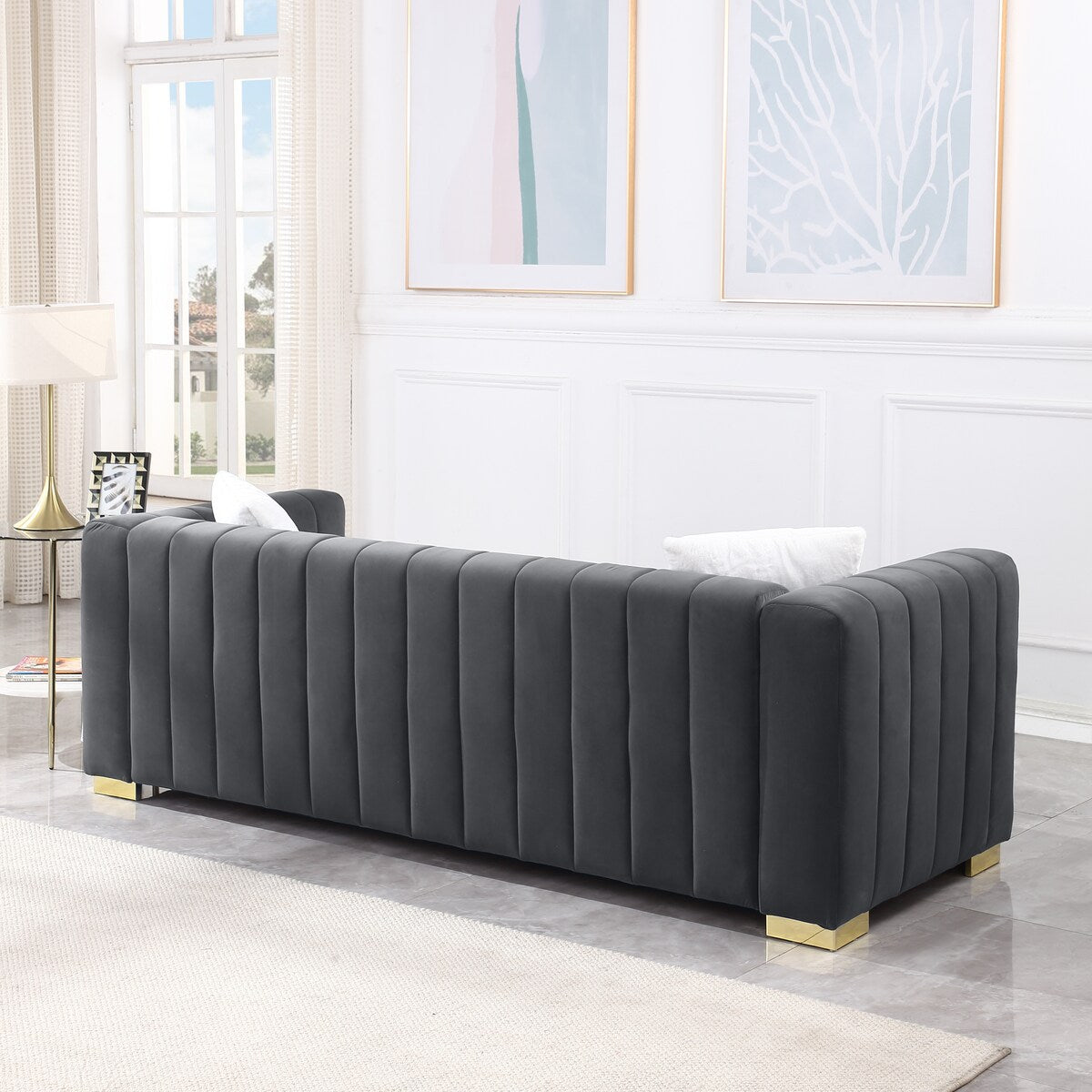 87'' Velvet Upholstered 3-Seater Sofa Modern Camel Back Sofa