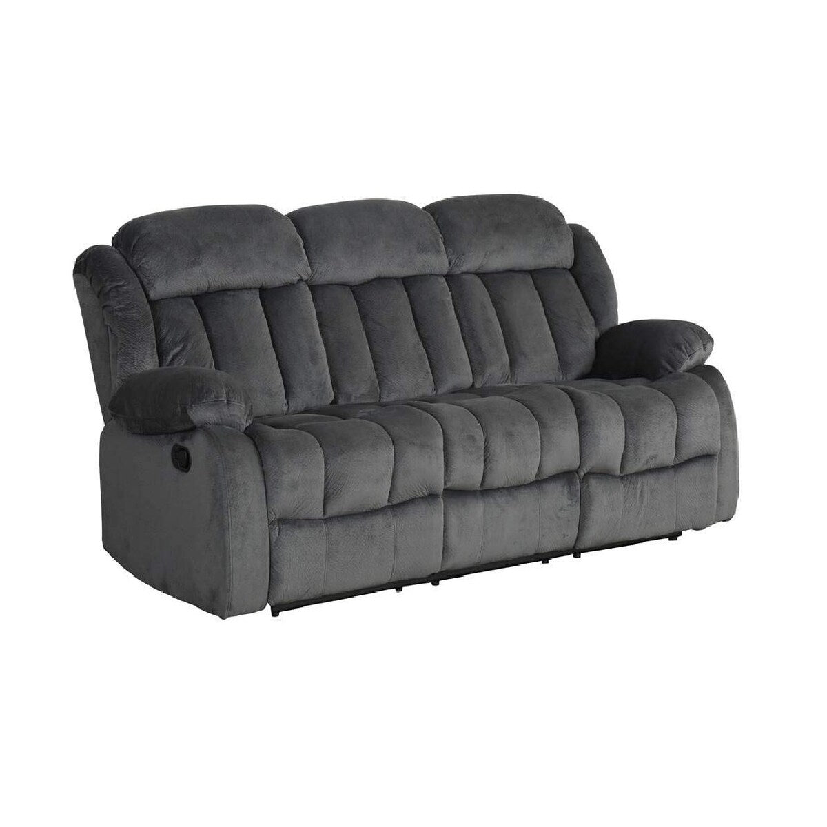 87" Grey Overstuffed Microsuede Fabric Reclining Sofa