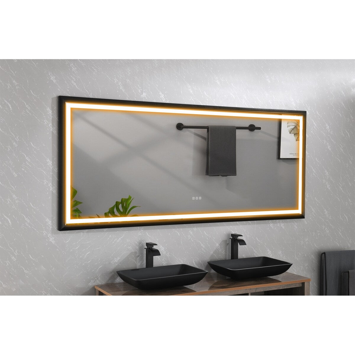 88 in. W x 38 in. H Oversized Rectangular Black Framed LED Mirror