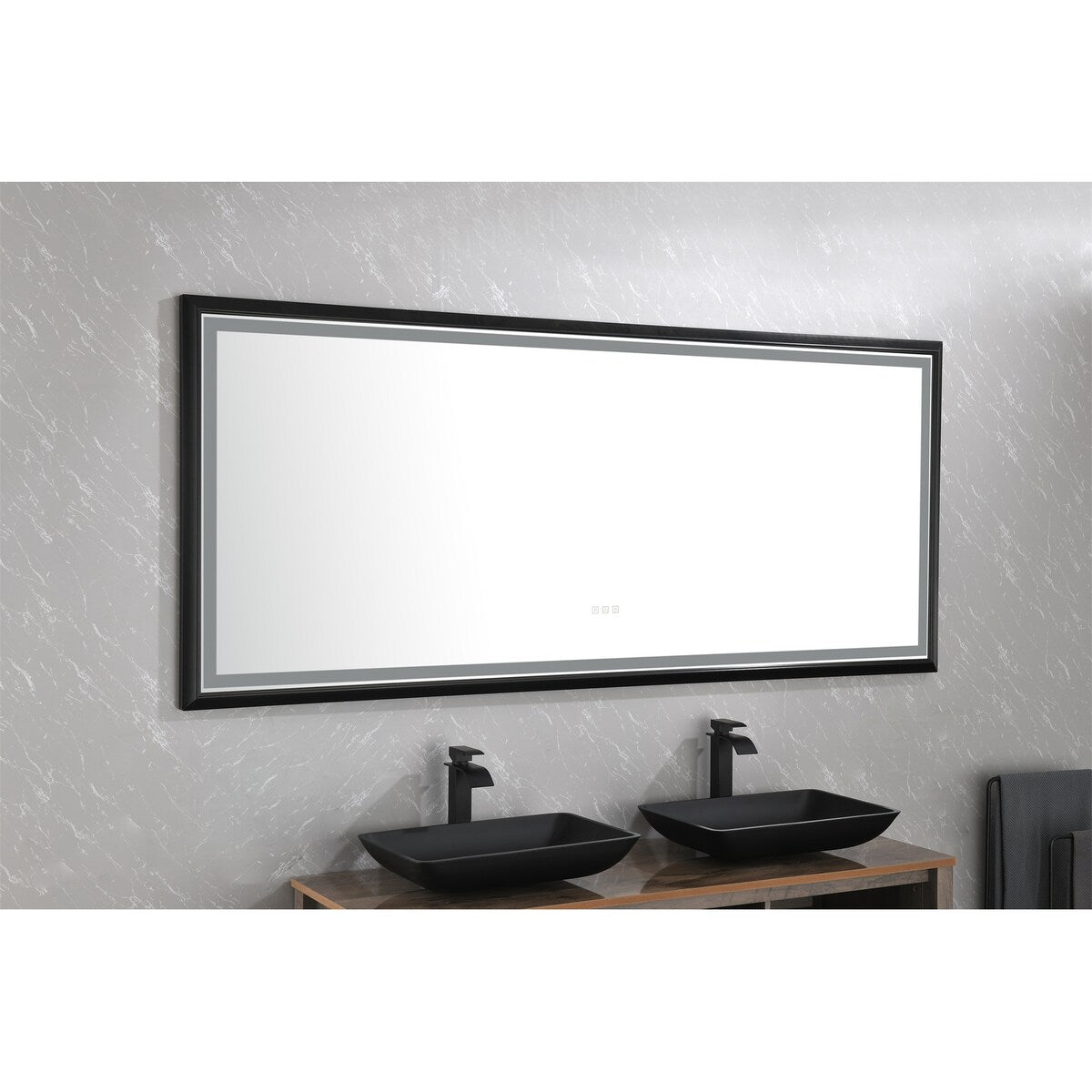 88 in. W x 38 in. H Oversized Rectangular Black Framed LED Mirror