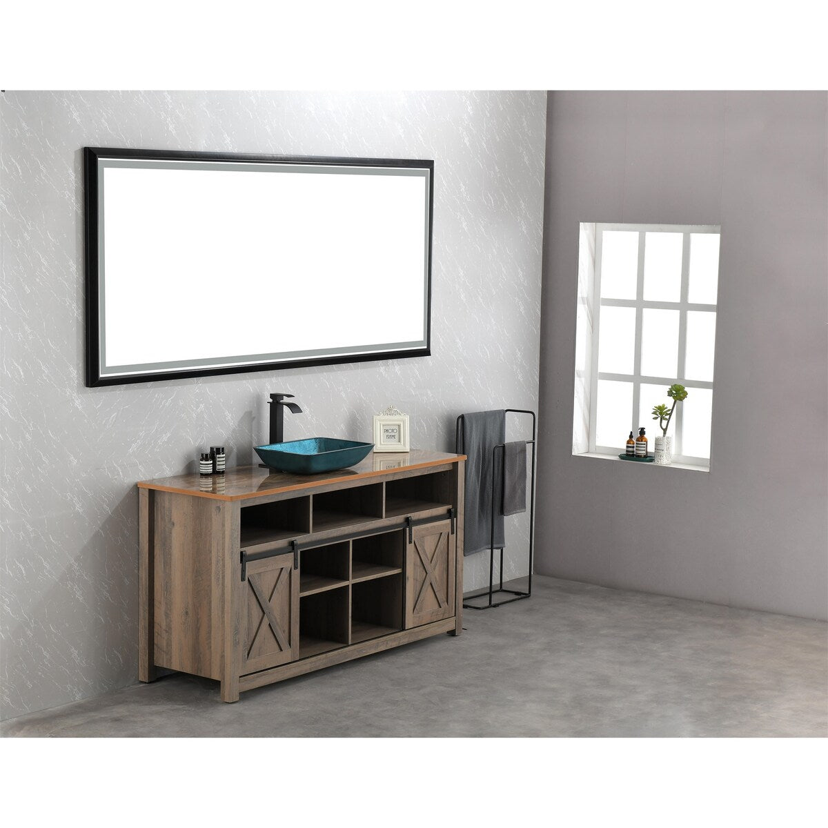 88 in. W x 38 in. H Oversized Rectangular Black Framed LED Mirror