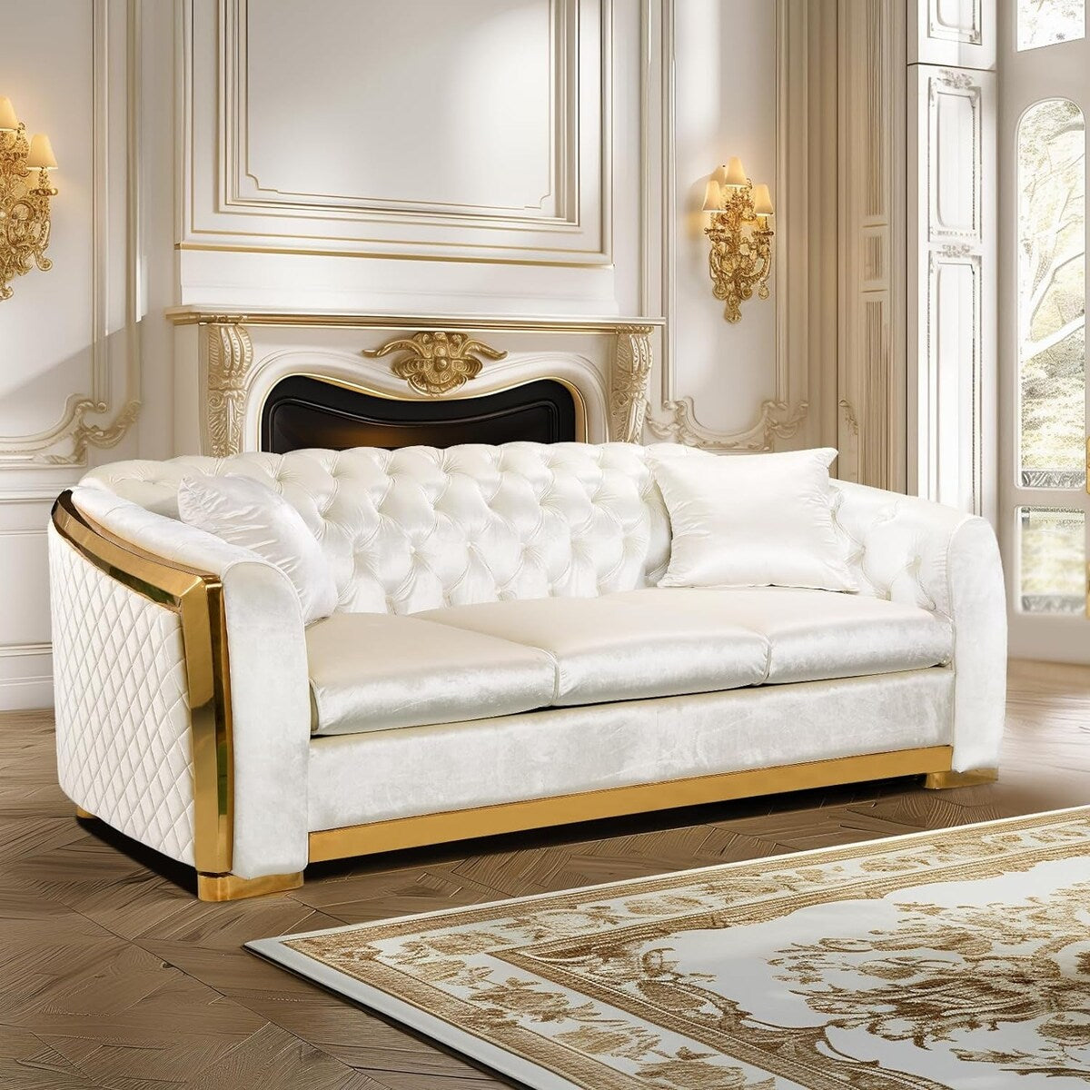 89 Inch Velvet Chesterfield Sofa, 3 Seater Tufted Couch Luxury Modern Upholstered Sofa