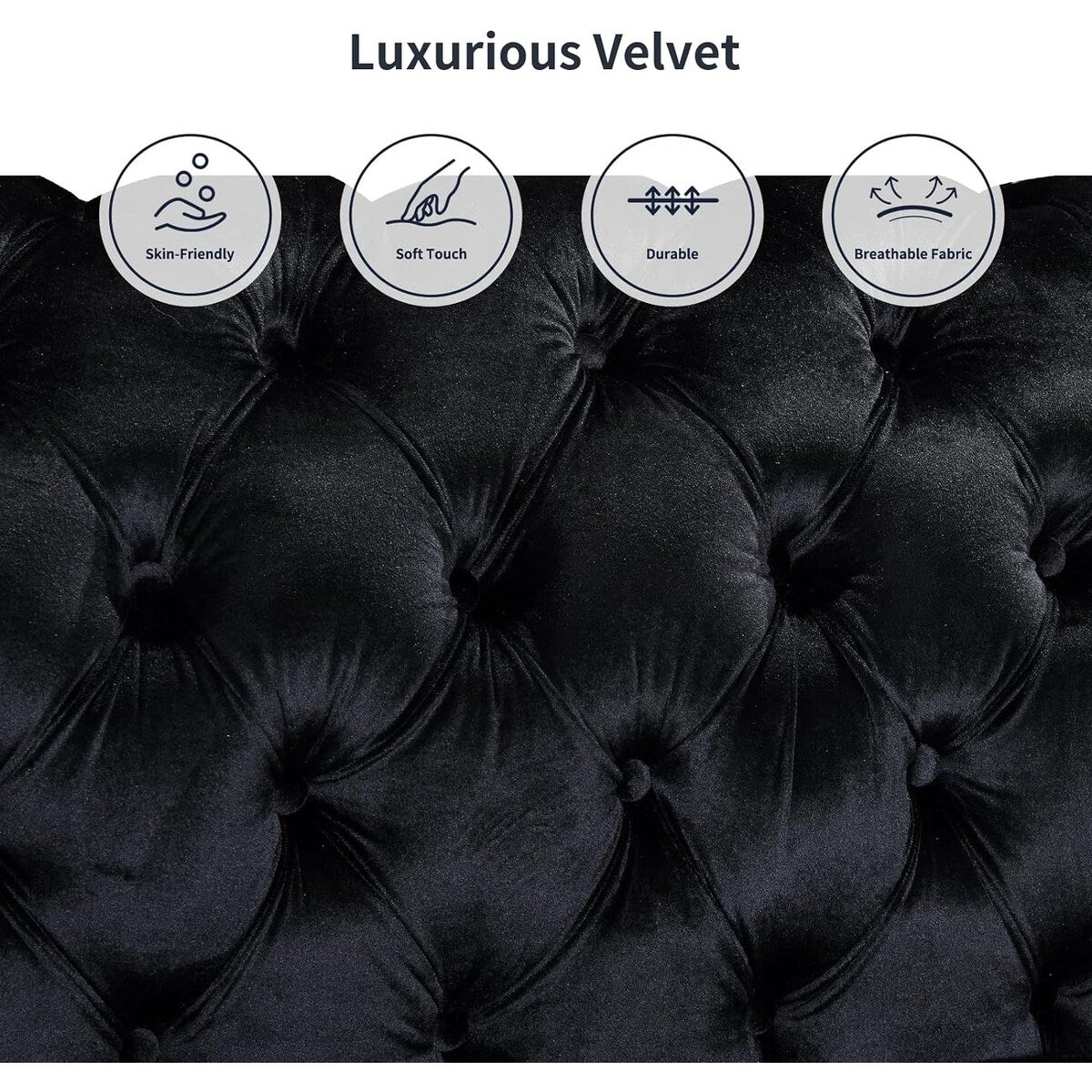 89 Inch Velvet Chesterfield Sofa, 3 Seater Tufted Couch Luxury Modern Upholstered Sofa