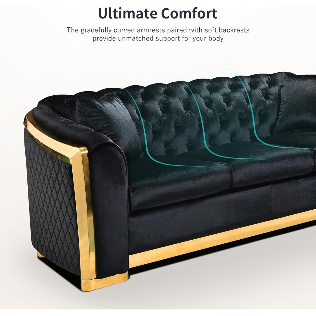 89 Inch Velvet Chesterfield Sofa, 3 Seater Tufted Couch Luxury Modern Upholstered Sofa