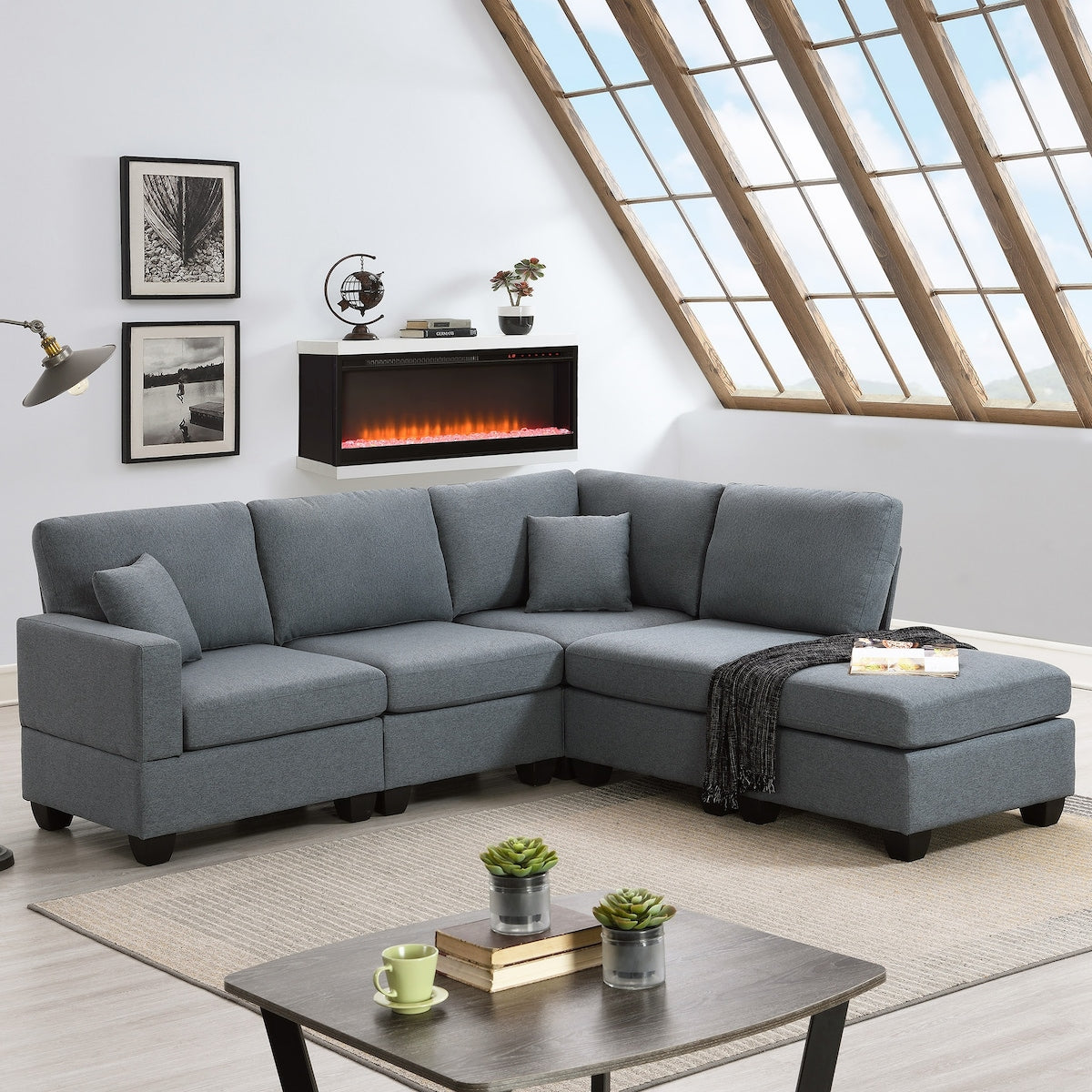 89.8*60.2" Sectional Sofa,5-Seat Modular Couch Set with Convertible Ot