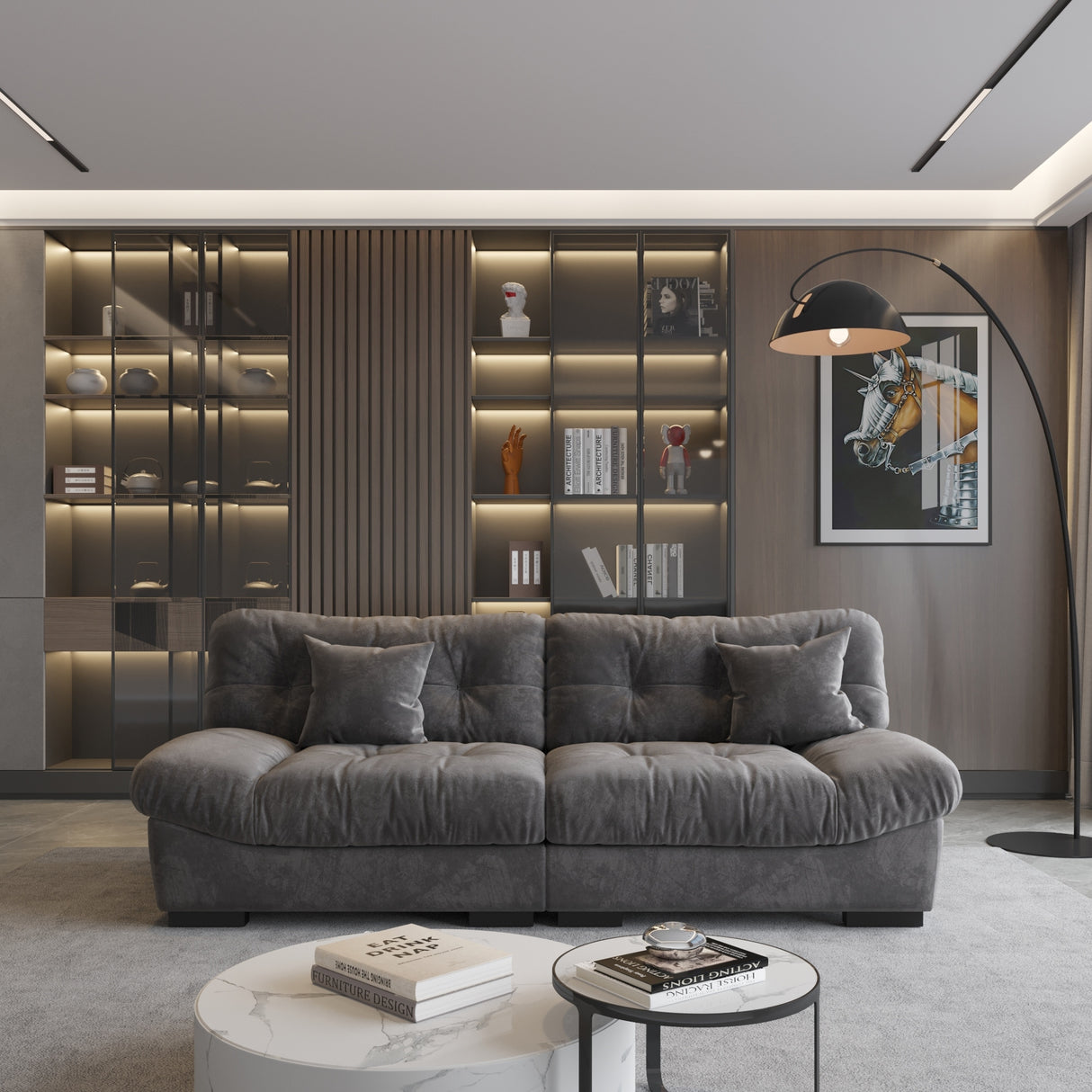 89" Fluffy Cloud Couches Sectional, Modern Minimalist Sofas With Two Pillows