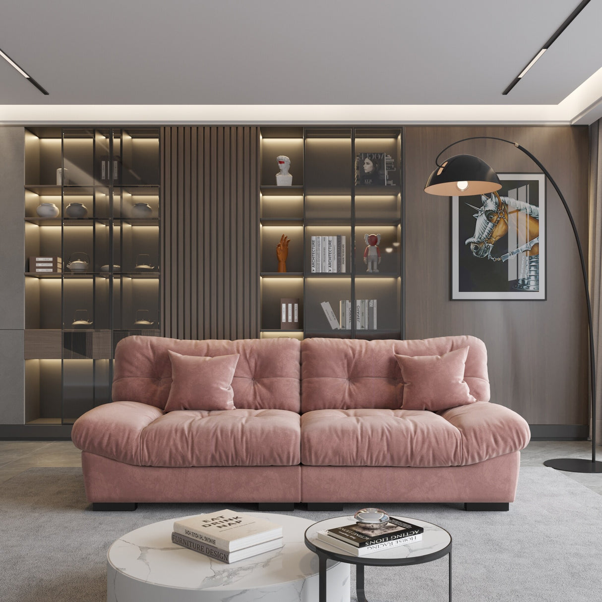 89" Fluffy Cloud Couches Sectional, Modern Minimalist Sofas With Two Pillows
