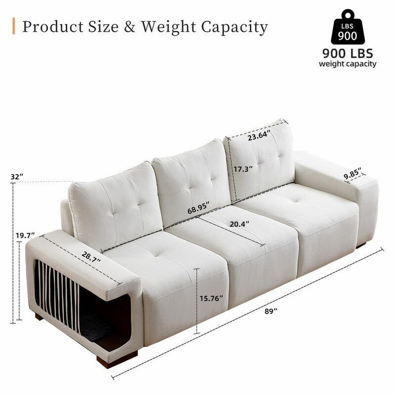 89" Modern Couch With Waterproof and cat scratch resistant fabric