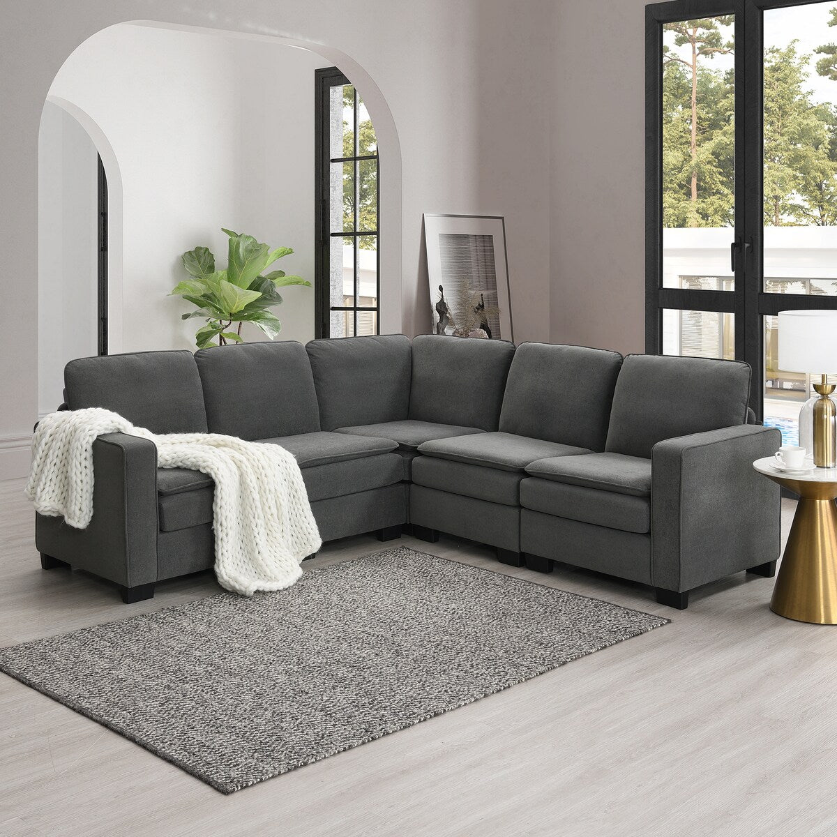 89x89" Oversized L Shaped 5-Seater Sectional Sofa Corner Couch,Grey