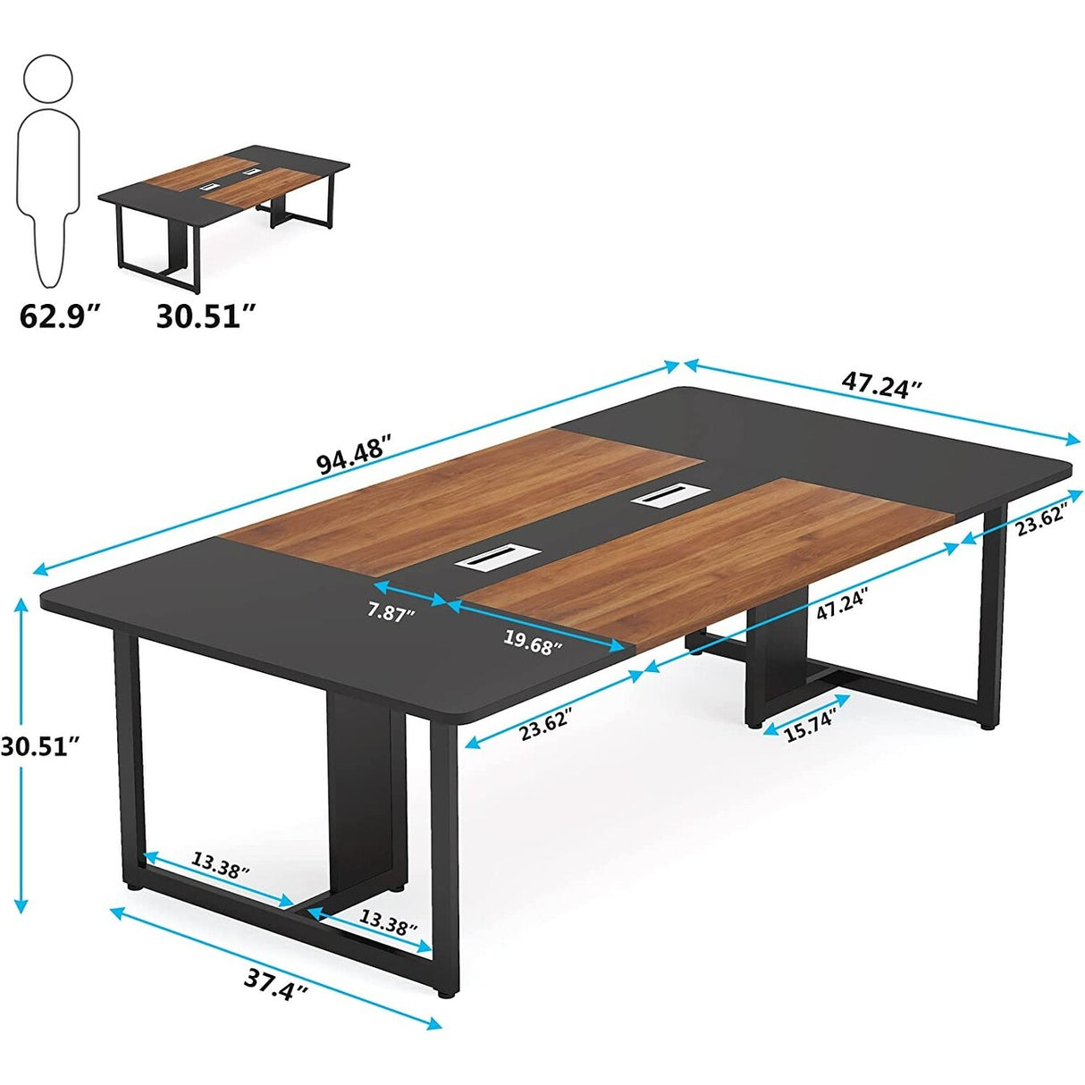 8FT Rectangle Conference Table, 10 People Wood Meeting Table