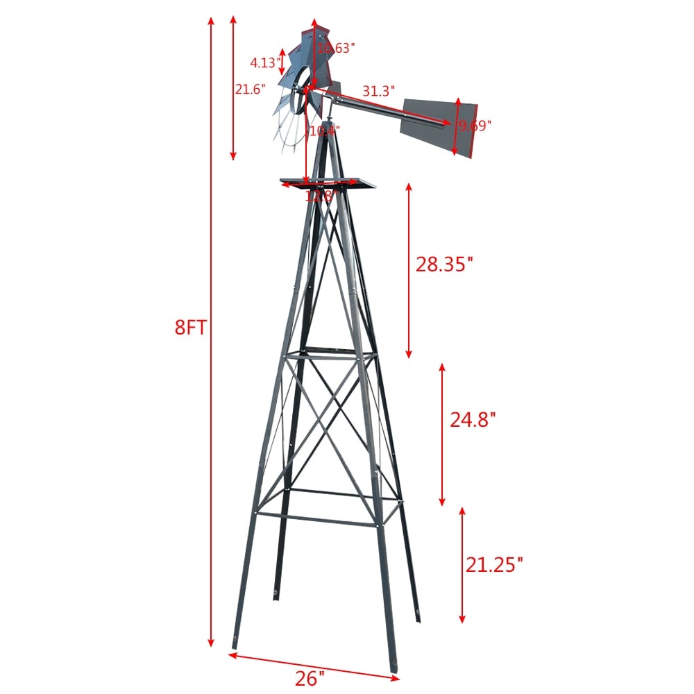 Weather Resistant Iron 8-foot Garden Windmill