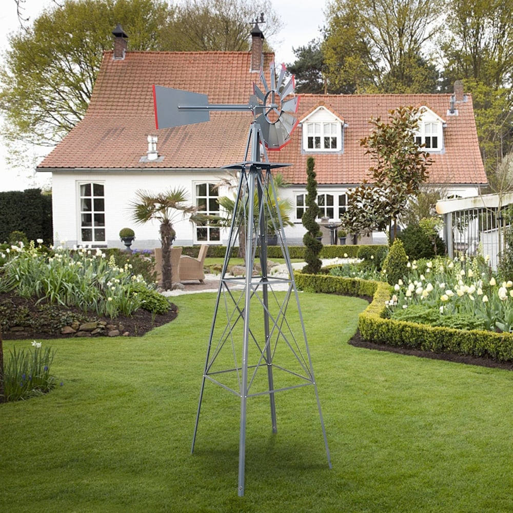 Weather Resistant Iron 8-foot Garden Windmill