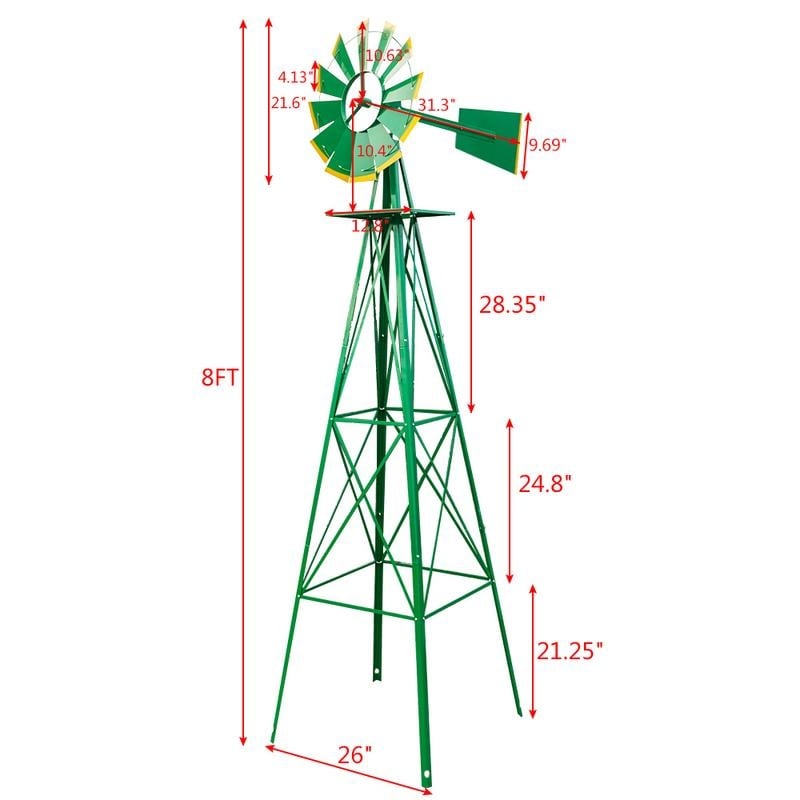 Weather Resistant Iron 8-foot Garden Windmill