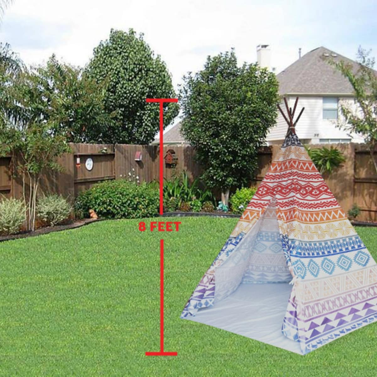 8' Extra Large Teepee Play Tent - indian tribe color mix
