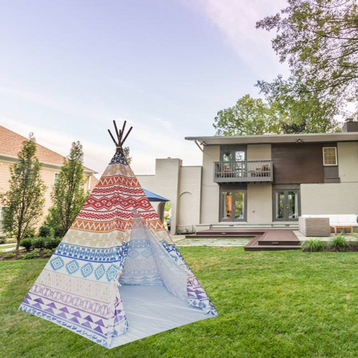 8' Extra Large Teepee Play Tent - indian tribe color mix