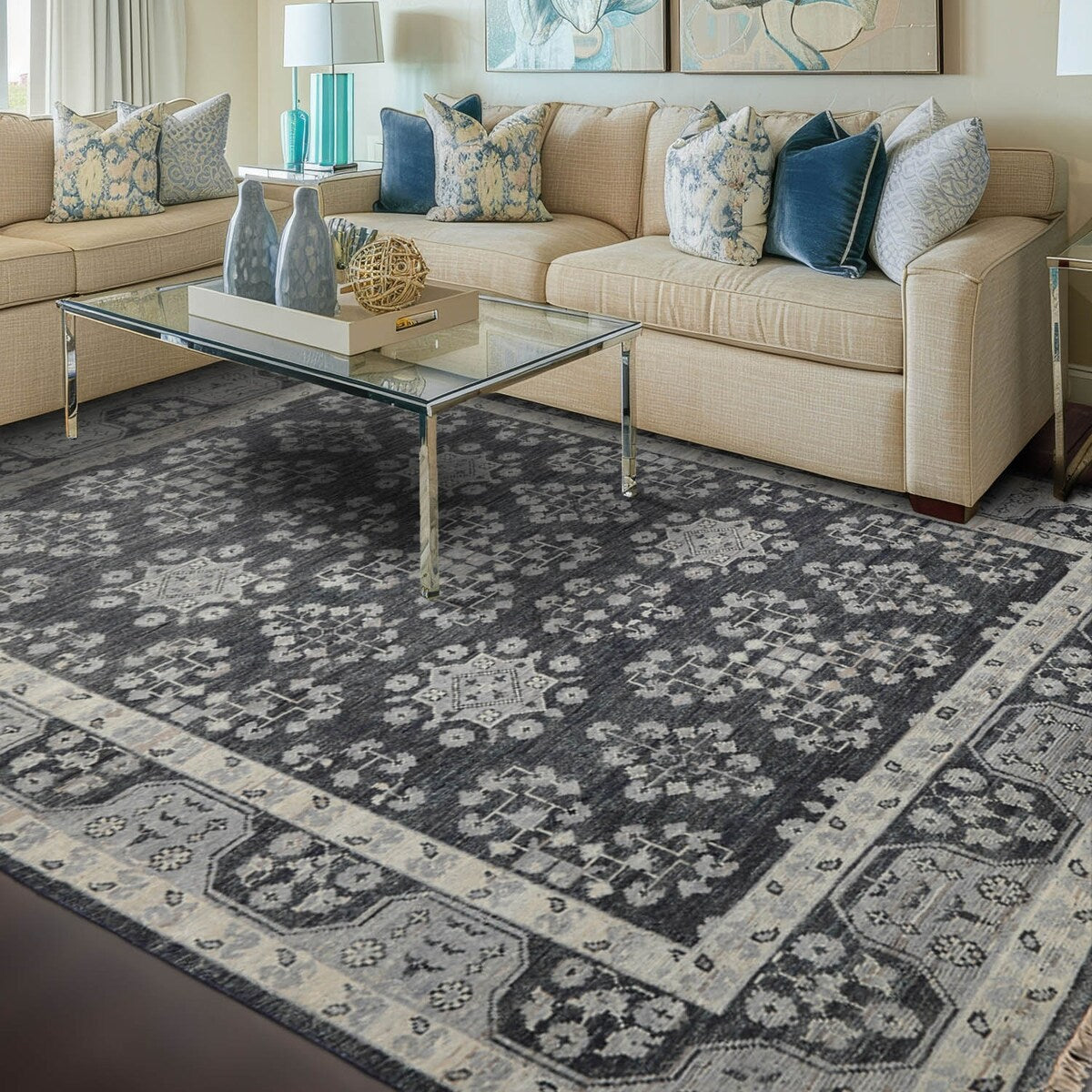 8x10 Oushak Slate Wool Oriental Rug Traditionally Hand Knotted - 8' x 10'