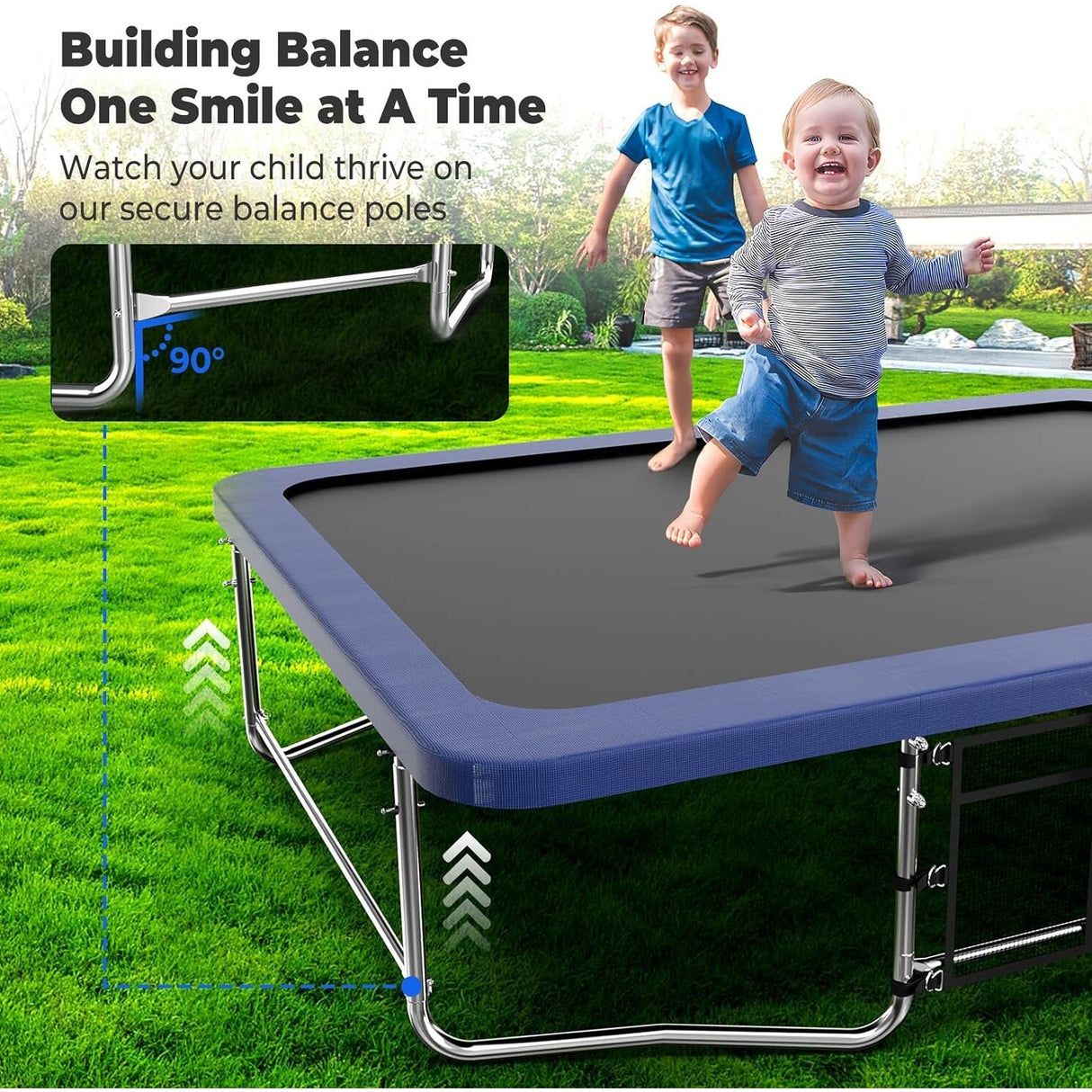 8x14 Ft Rectangle Trampoline for Kids and Adults, Outdoor Trampoline with Stakes