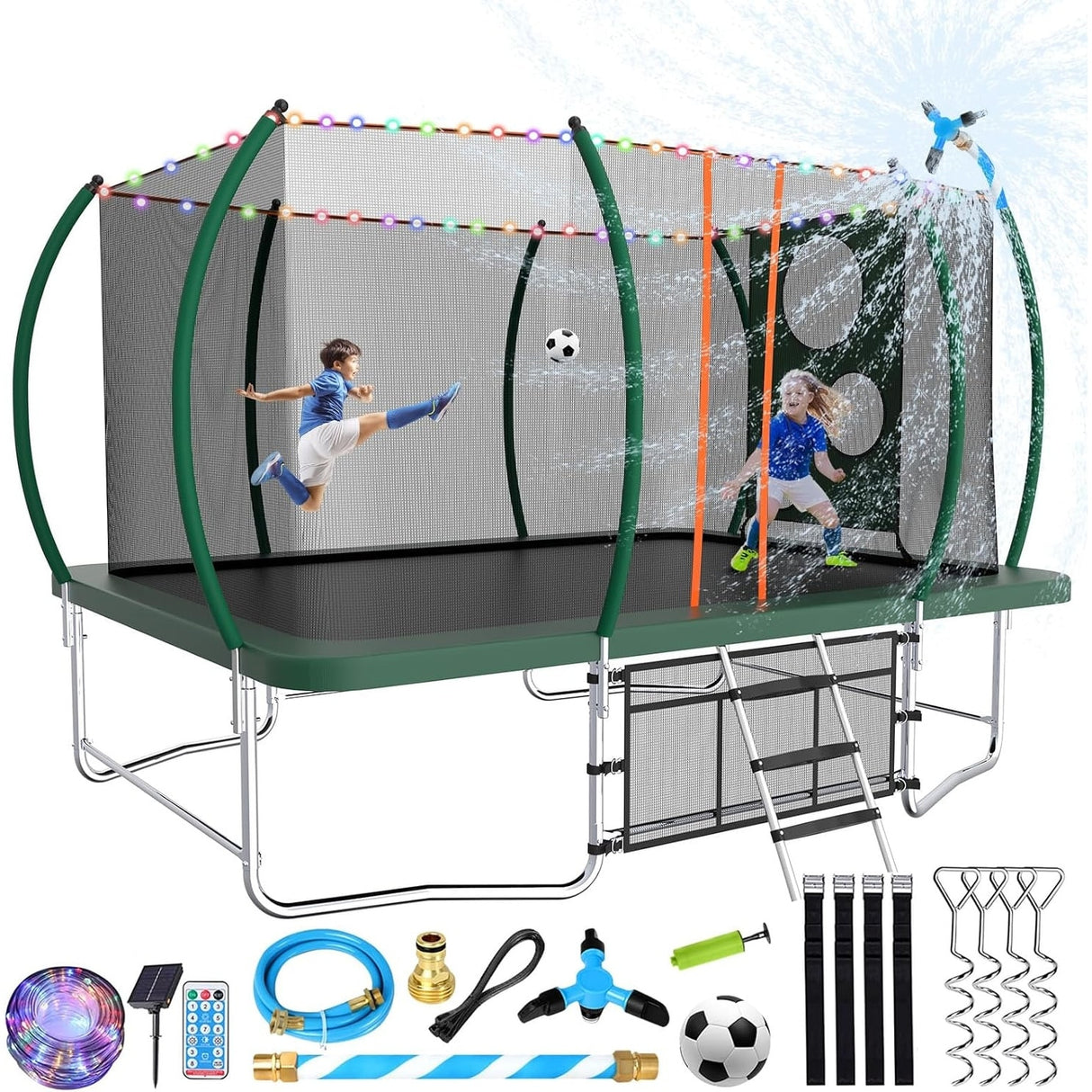 8x14 Ft Rectangle Trampoline for Kids and Adults, Outdoor Trampoline with Stakes