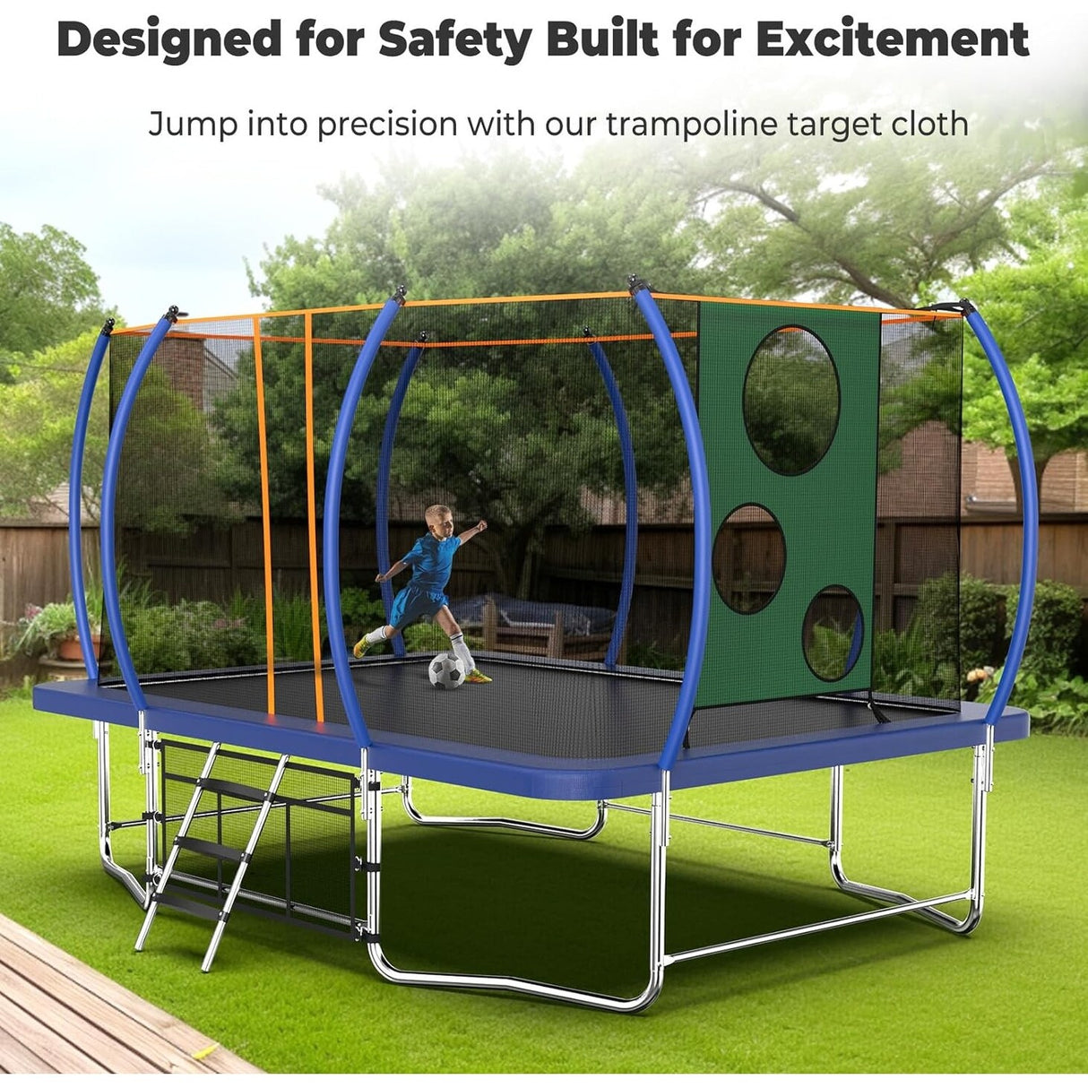8x14 Ft Rectangle Trampoline for Kids and Adults, Outdoor Trampoline with Stakes