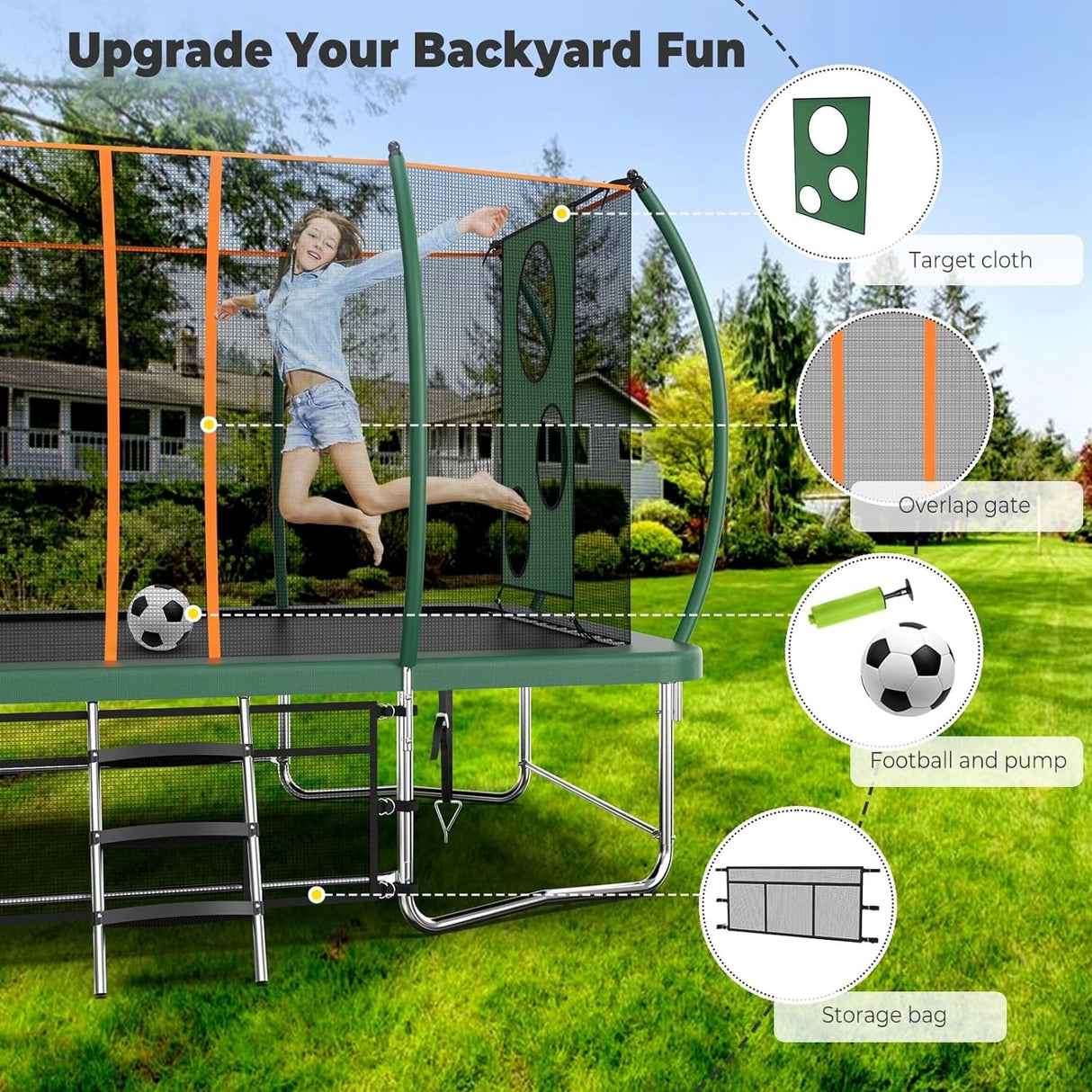 8x14 Ft Rectangle Trampoline for Kids and Adults, Outdoor Trampoline with Stakes