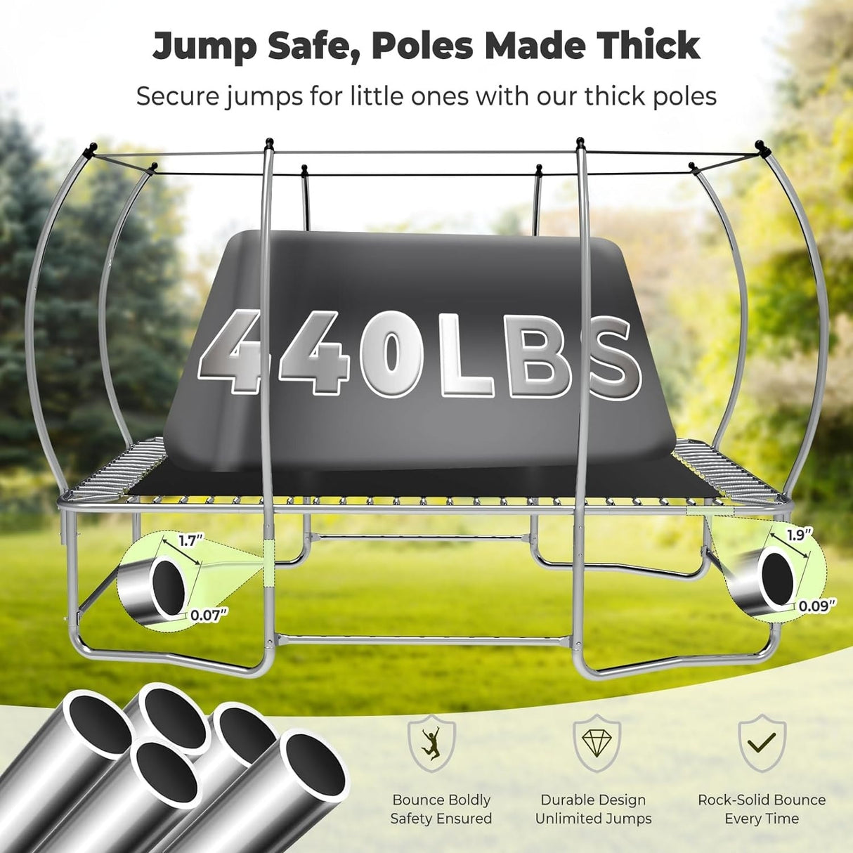 8x14 Ft Rectangle Trampoline for Kids and Adults, Outdoor Trampoline with Stakes