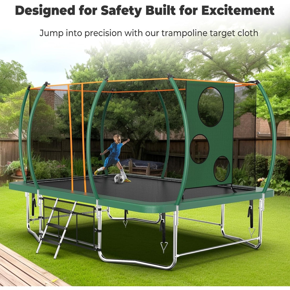 8x14 Ft Rectangle Trampoline for Kids and Adults, Outdoor Trampoline with Stakes