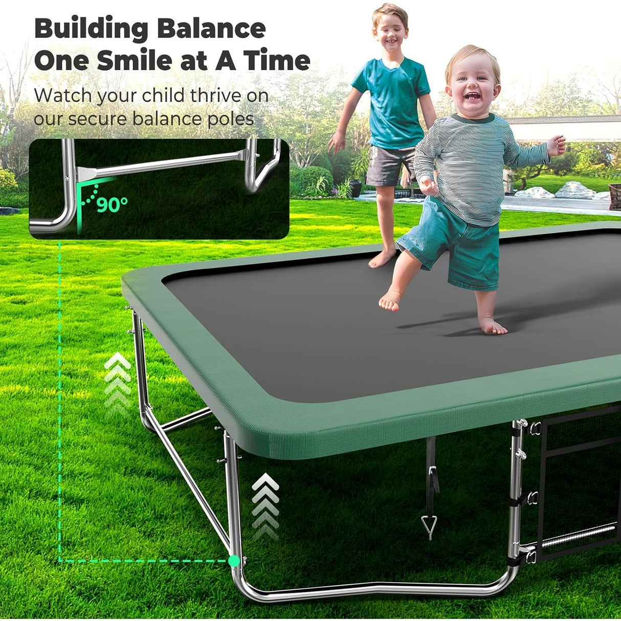 8x14 Ft Rectangle Trampoline for Kids and Adults, Outdoor Trampoline with Stakes