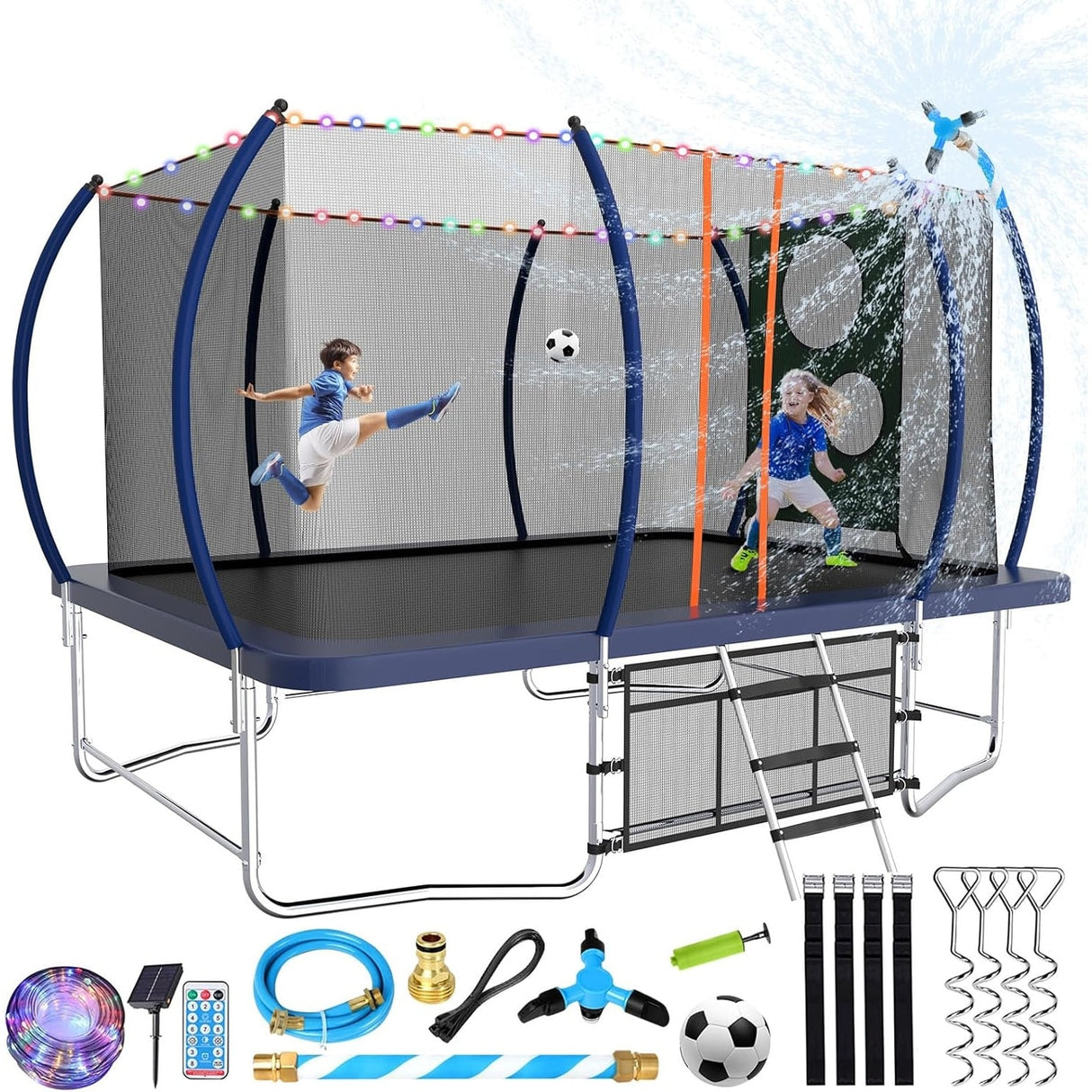8x14 Ft Rectangle Trampoline for Kids and Adults, Outdoor Trampoline with Stakes