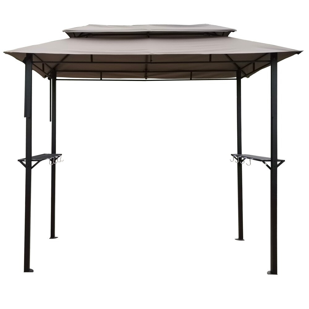 8x4ft Patio Metal Soft Top Grill Gazebo with Hook and Bar Counters