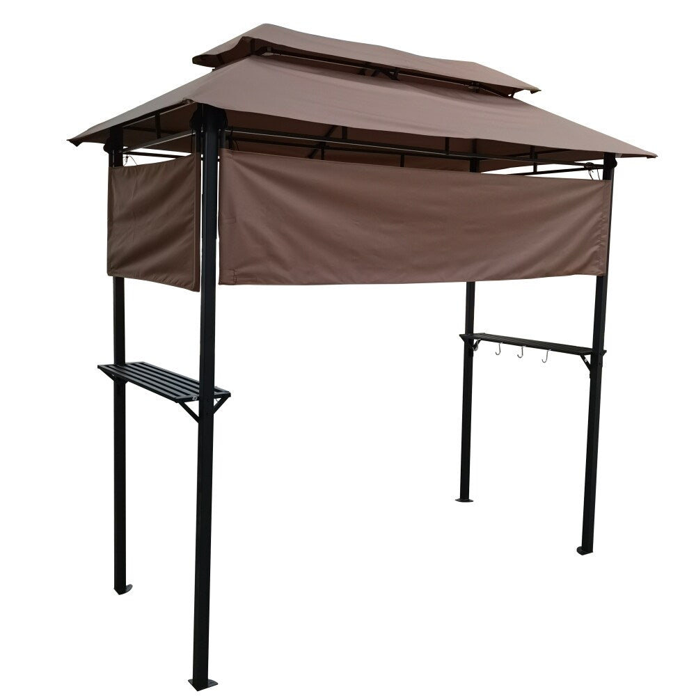 8x4ft Patio Metal Soft Top Grill Gazebo with Hook and Bar Counters