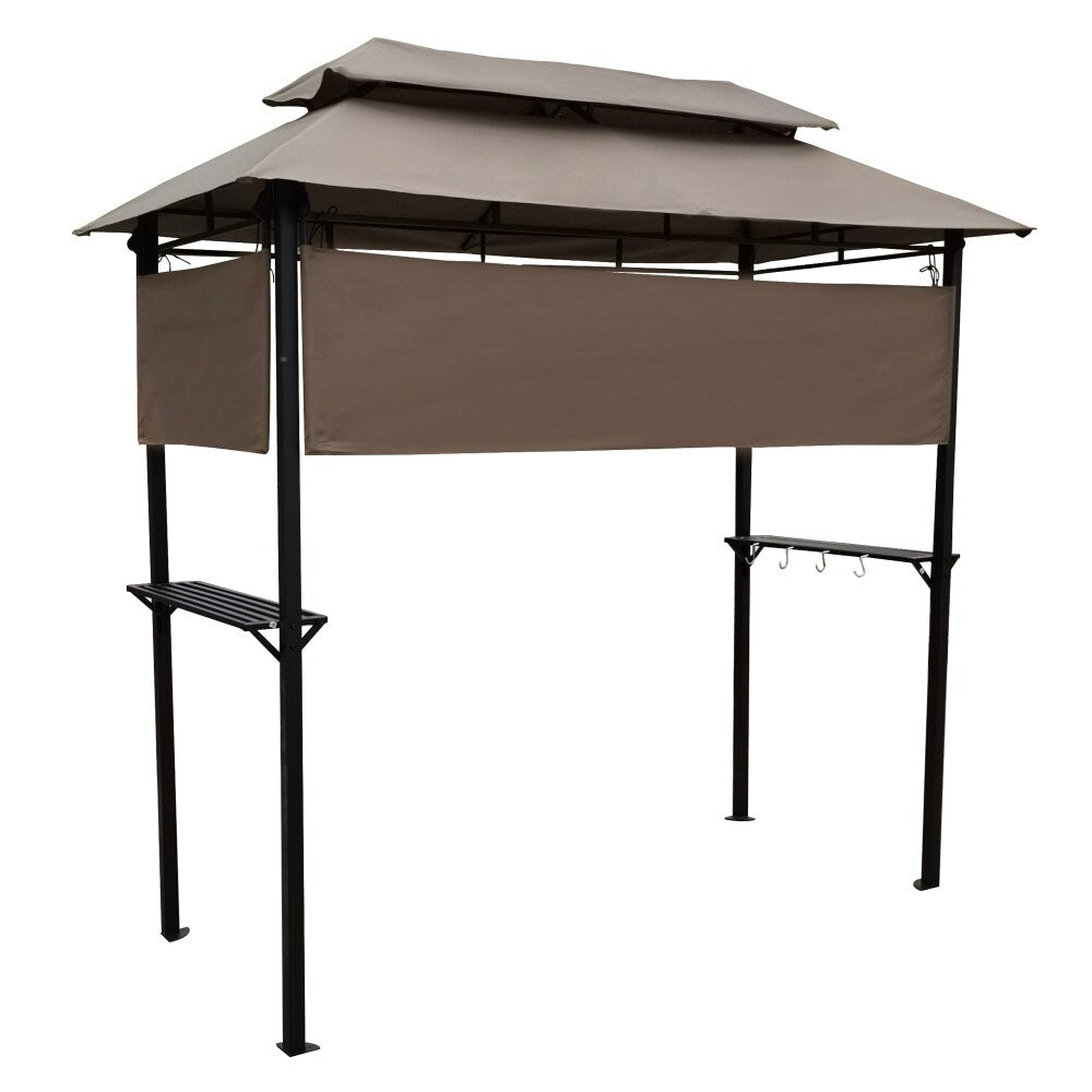 8x4ft Patio Metal Soft Top Grill Gazebo with Hook and Bar Counters