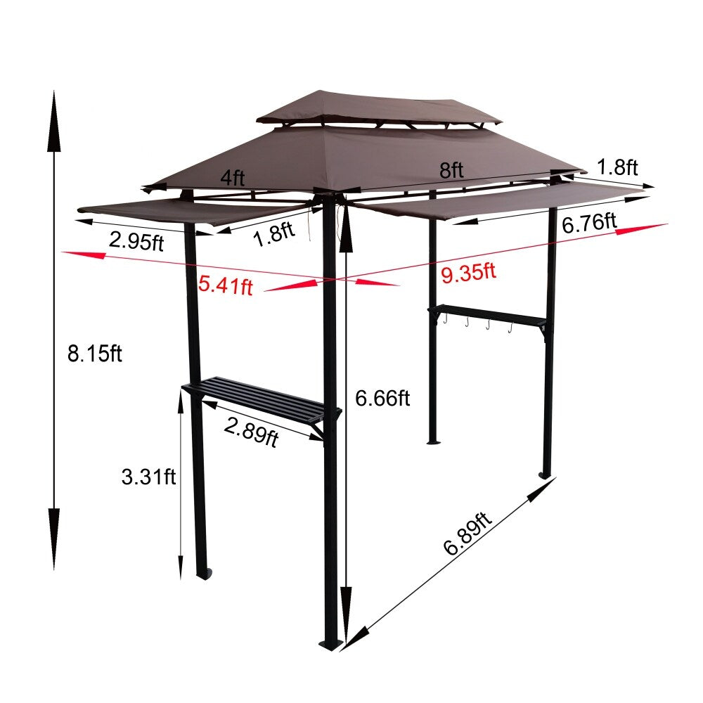 8x4ft Patio Metal Soft Top Grill Gazebo with Hook and Bar Counters