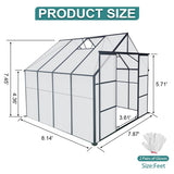 8x8 FT Double Door Polycarbonate Greenhouse Raised Base and Anchor Aluminum Heavy Duty Walk-in Greenhouses - 10 x 10