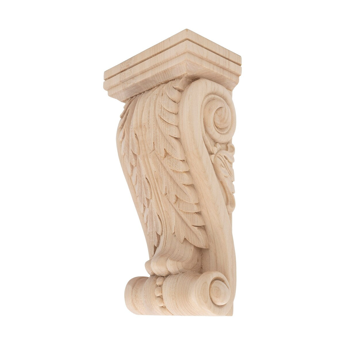 9-1/8" x 4-5/8" x 2-3/4" Hand Carved Maple Acanthus Leaf Wood Corbel