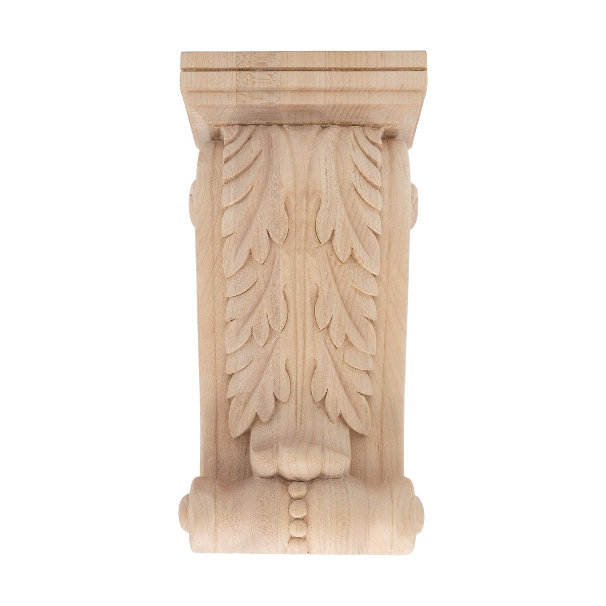 9-1/8" x 4-5/8" x 2-3/4" Hand Carved Maple Acanthus Leaf Wood Corbel