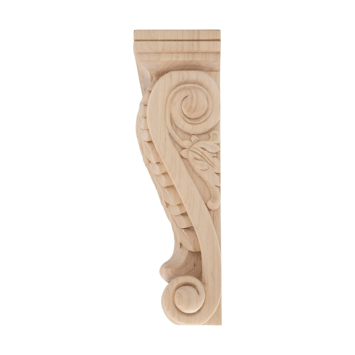 9-1/8" x 4-5/8" x 2-3/4" Hand Carved Maple Acanthus Leaf Wood Corbel