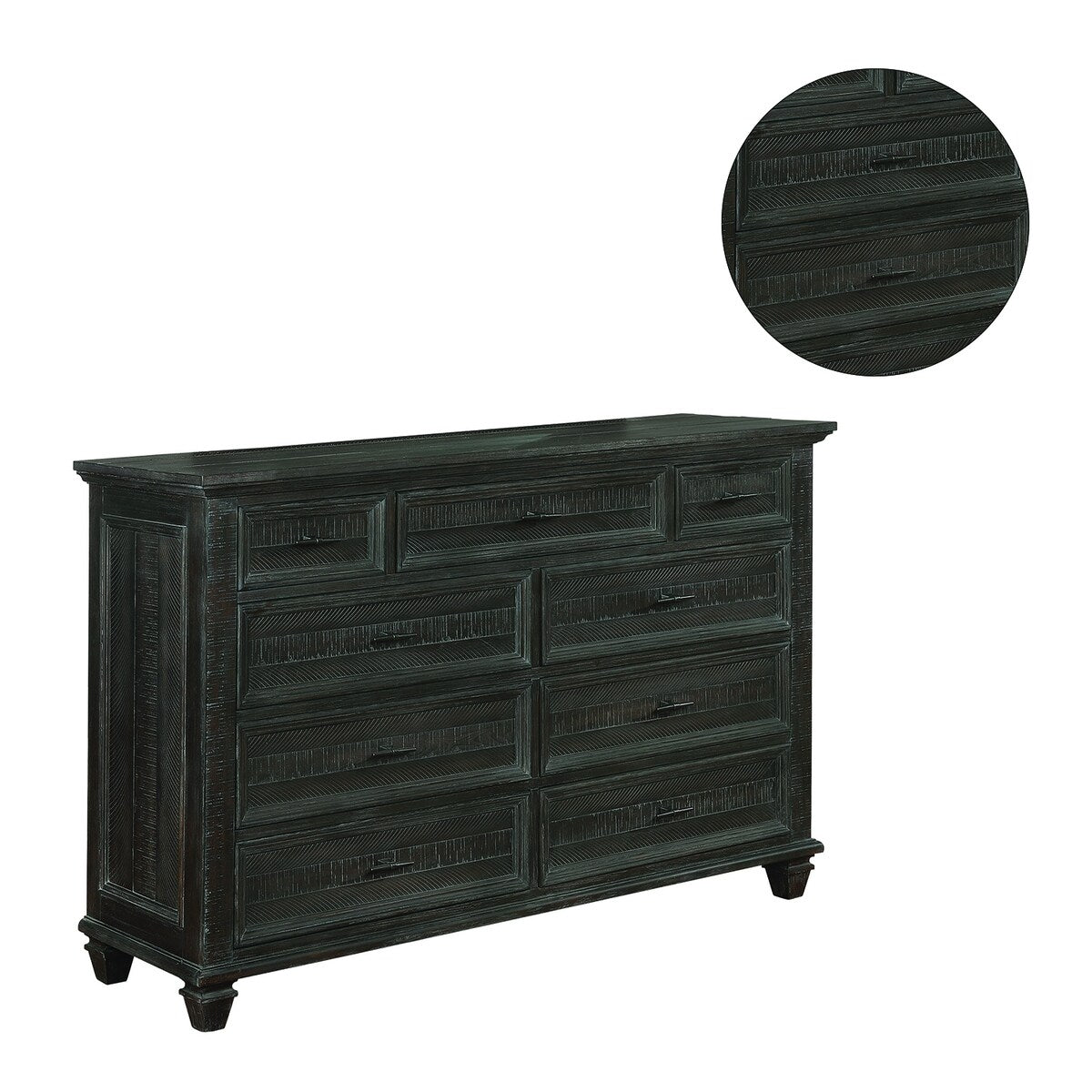 9 Drawers Dresser With Metal Handles in Weathered Carbon
