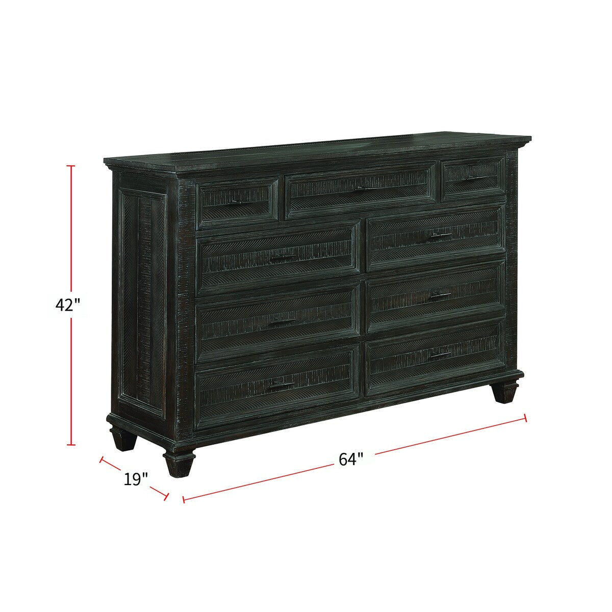 9 Drawers Dresser With Metal Handles in Weathered Carbon
