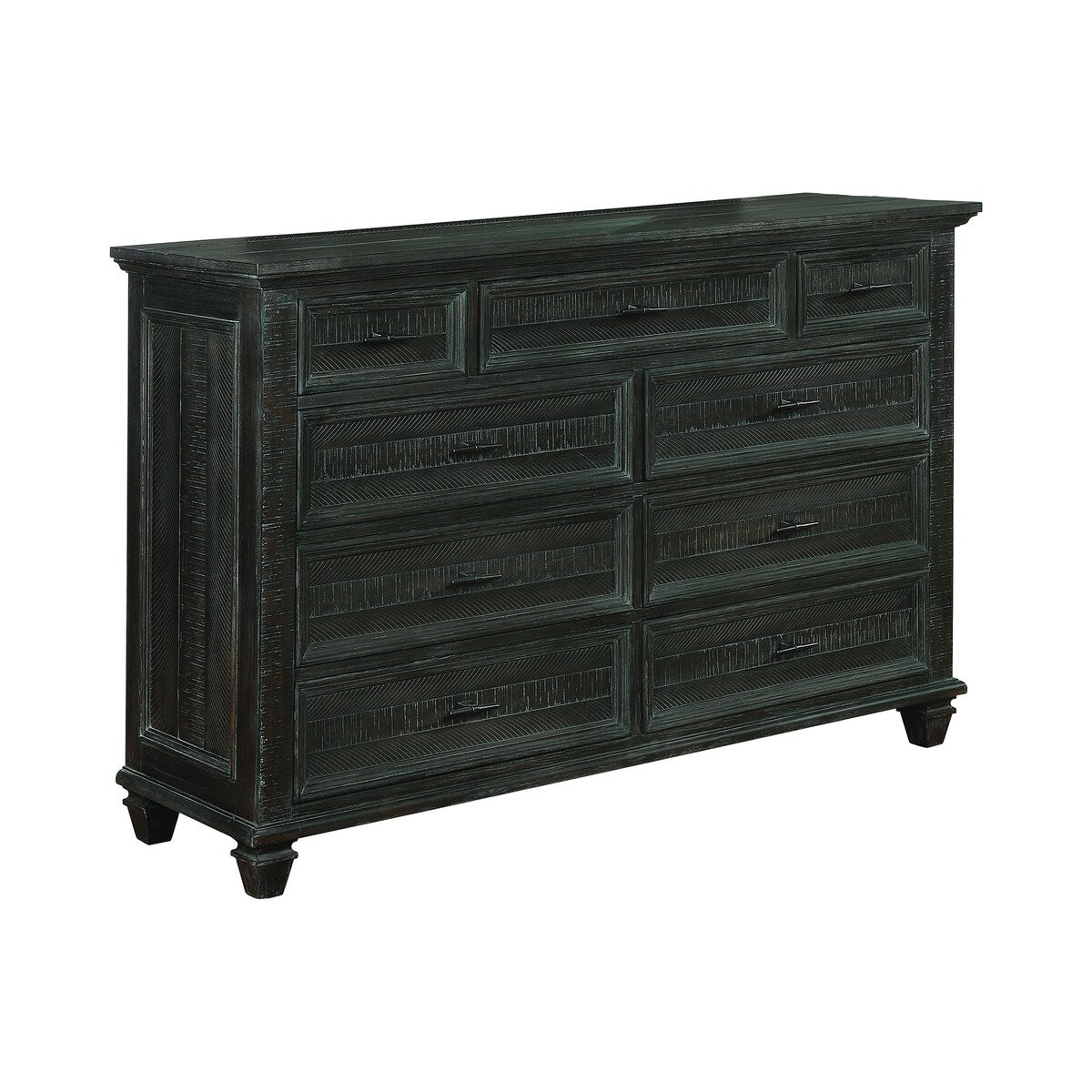 9 Drawers Dresser With Metal Handles in Weathered Carbon