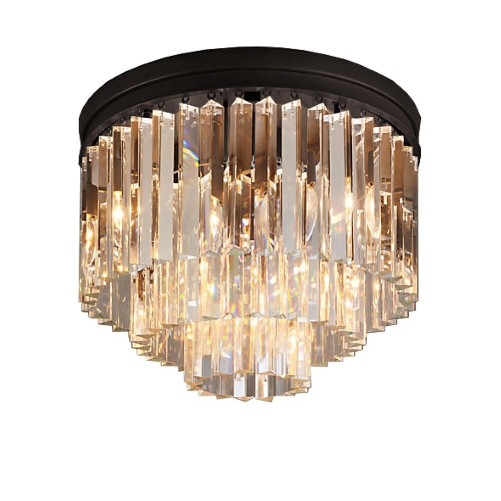 9 Light Clear Glass Fringe Flush Mount In Java Brown Finish - 16.00
