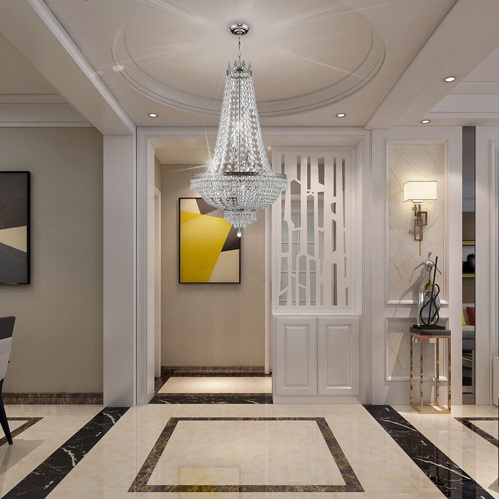 Crystal Chandelier Empire Large Foyer Glam Ceiling Light - 24*24*30 inches（D*H）
