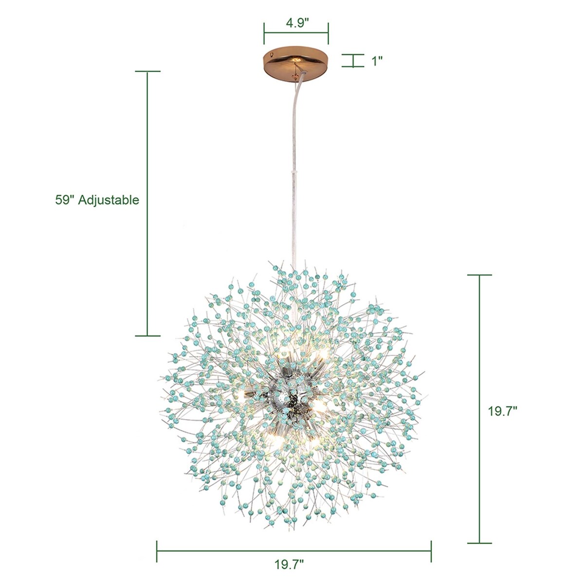 9-Light Modern Linear Starburst Firework Chandelier Green Dandelion Sputnik Island Pendant