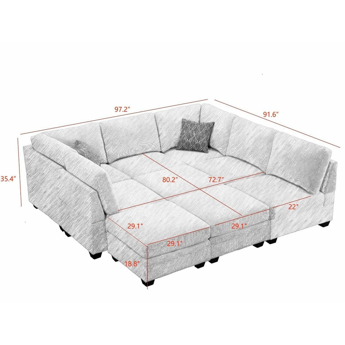 9 PCS Corduroy Flexible Combination Sectional Sofa