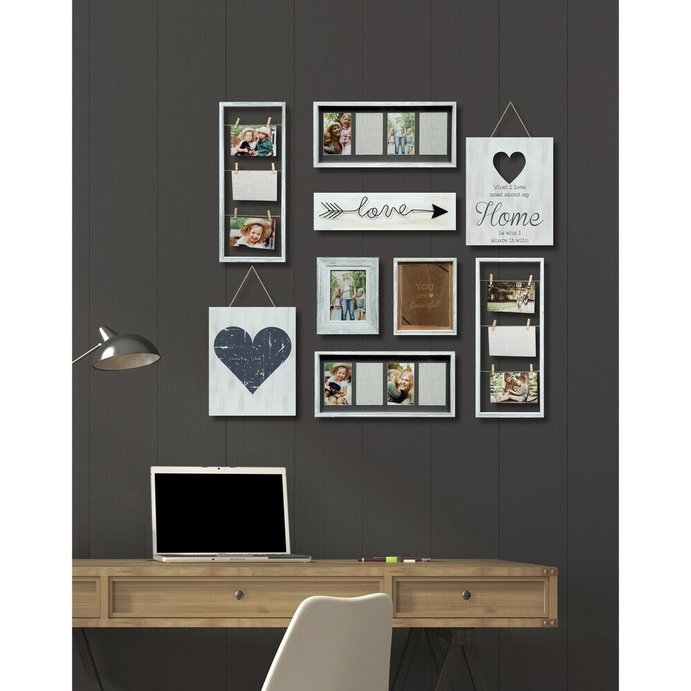 9-piece Heart Decor White Collage Kit Picture Frame Set