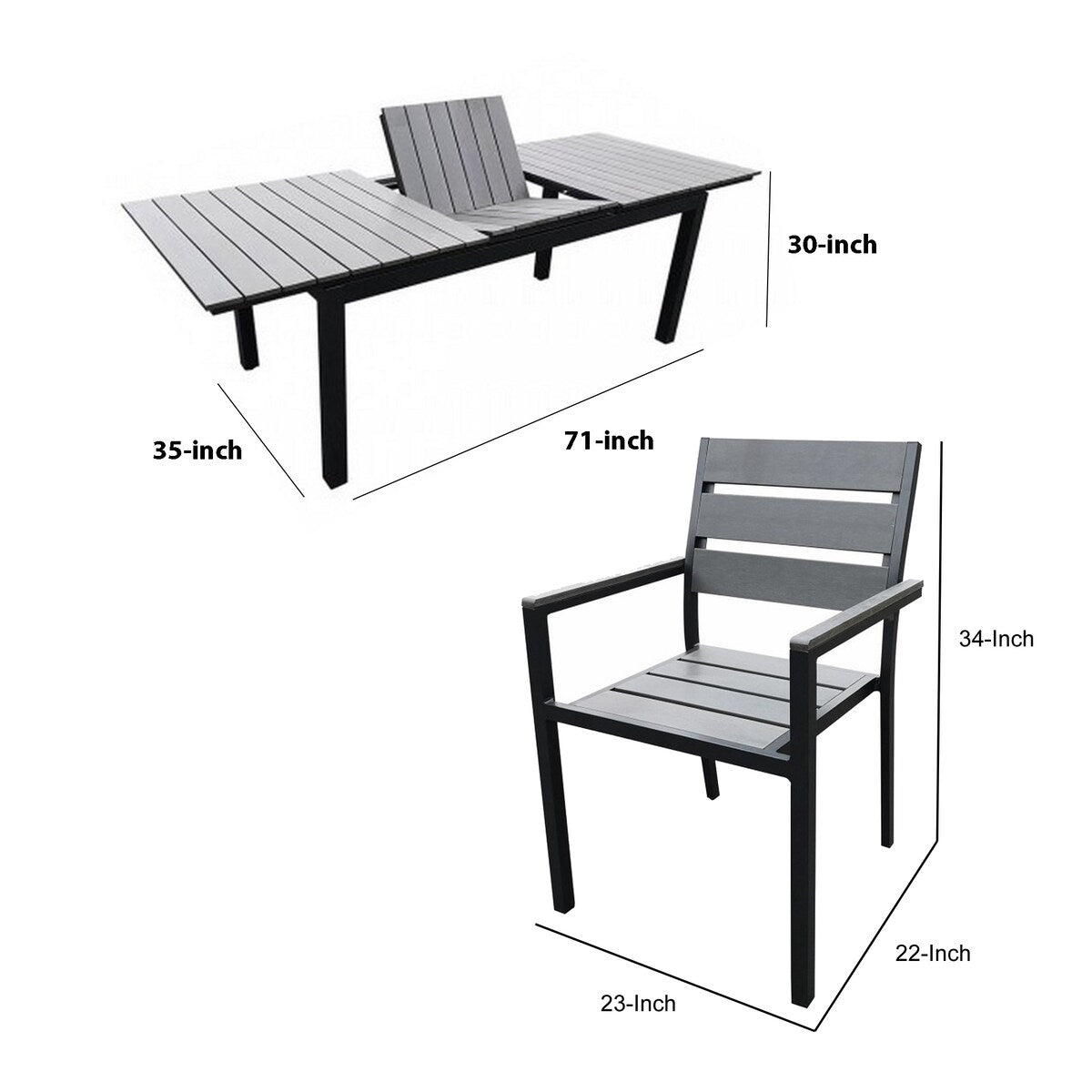 9 Piece Metal Outdoor Dining Table and Chairs, Gray and Black