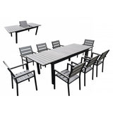 9 Piece Metal Outdoor Dining Table and Chairs, Gray and Black