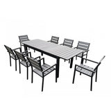9 Piece Metal Outdoor Dining Table and Chairs, Gray and Black