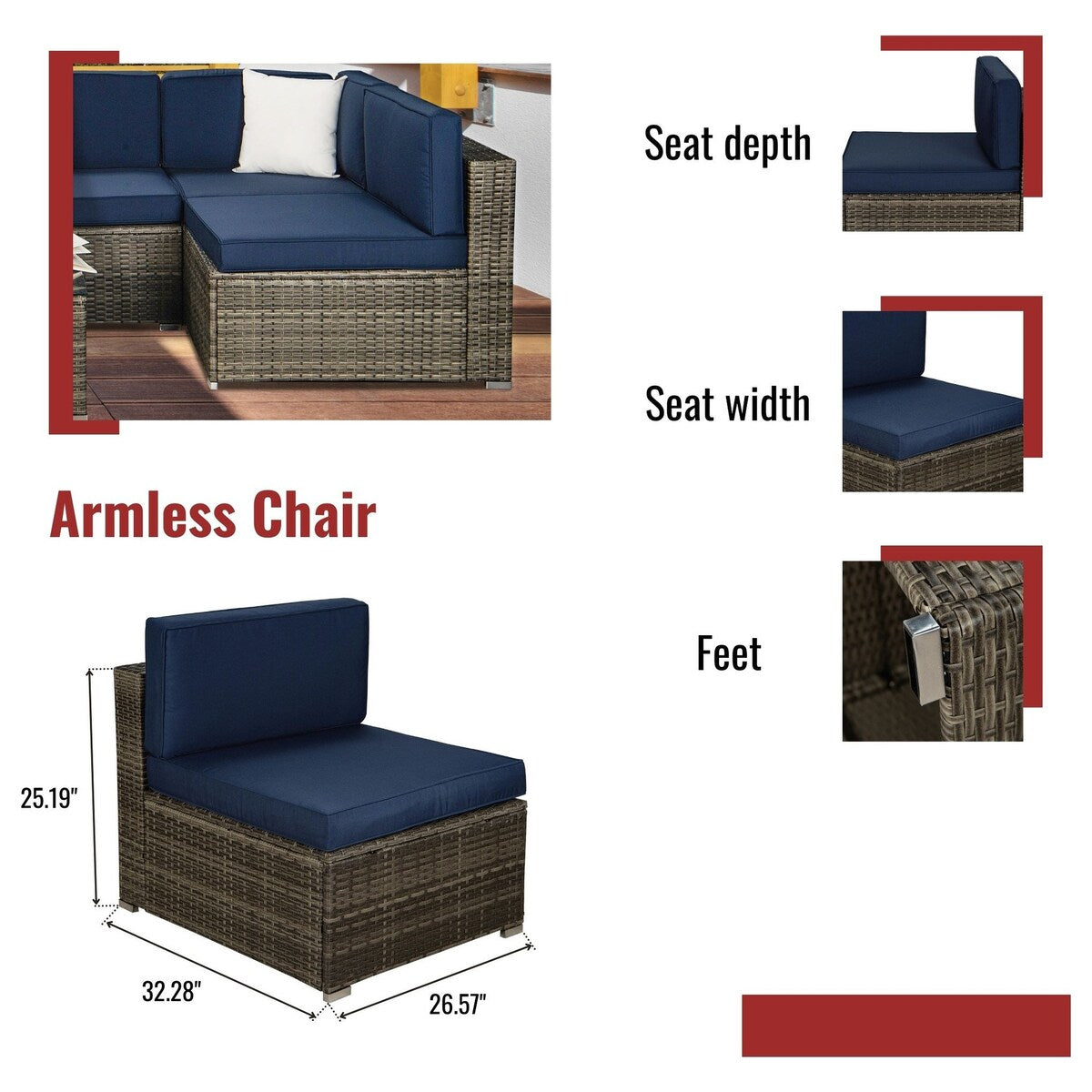 9-Piece Outdoor Wicker Patio Sofa Set with Table and Cushions