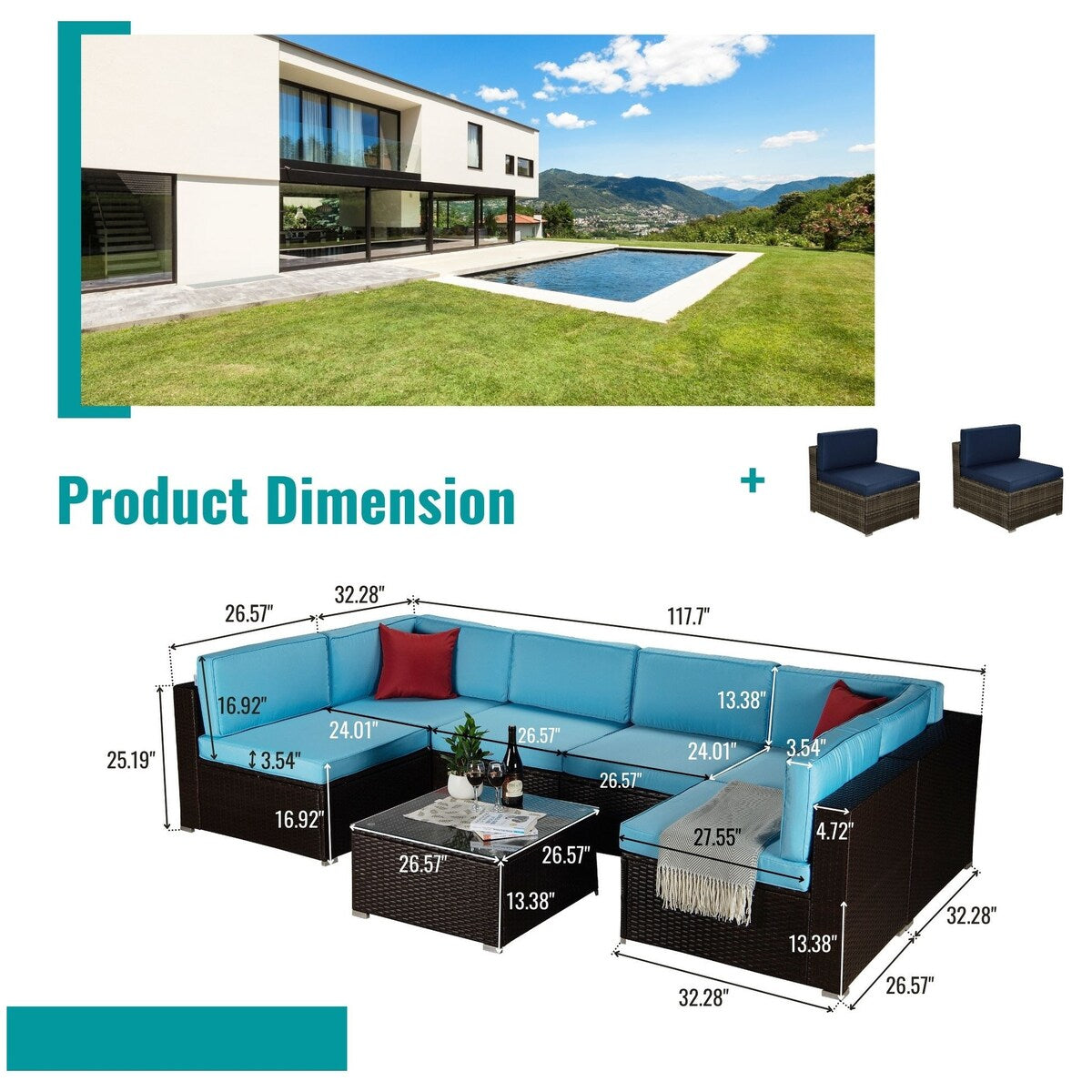 9-Piece Outdoor Wicker Patio Sofa Set with Table and Cushions