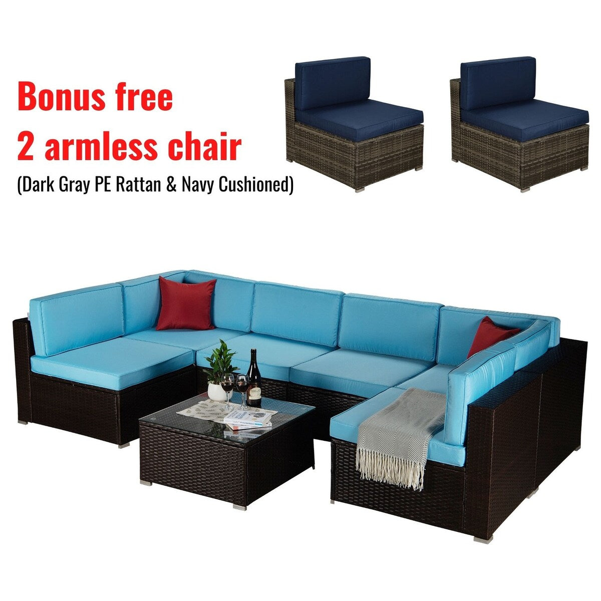 9-Piece Outdoor Wicker Patio Sofa Set with Table and Cushions